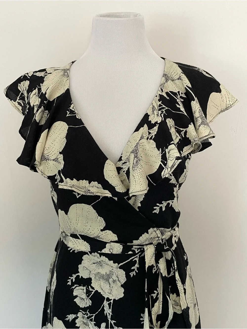 Free People French Quarter Floral Wrap Dress - Black & Cream Size Small